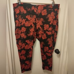 Torrid Black Leggings with Red Floral Print